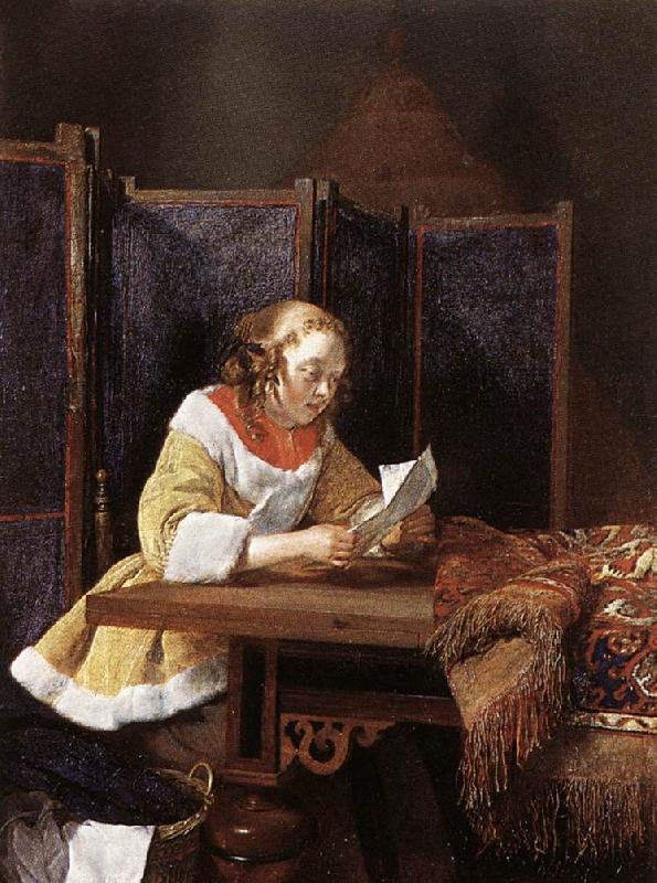 TERBORCH, Gerard A Lady Reading a Letter eart oil painting picture